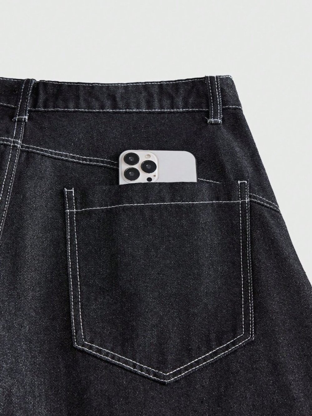 Black Casual Men's Woven Loose Straight Leg Long Pants - Picture 5 of 6